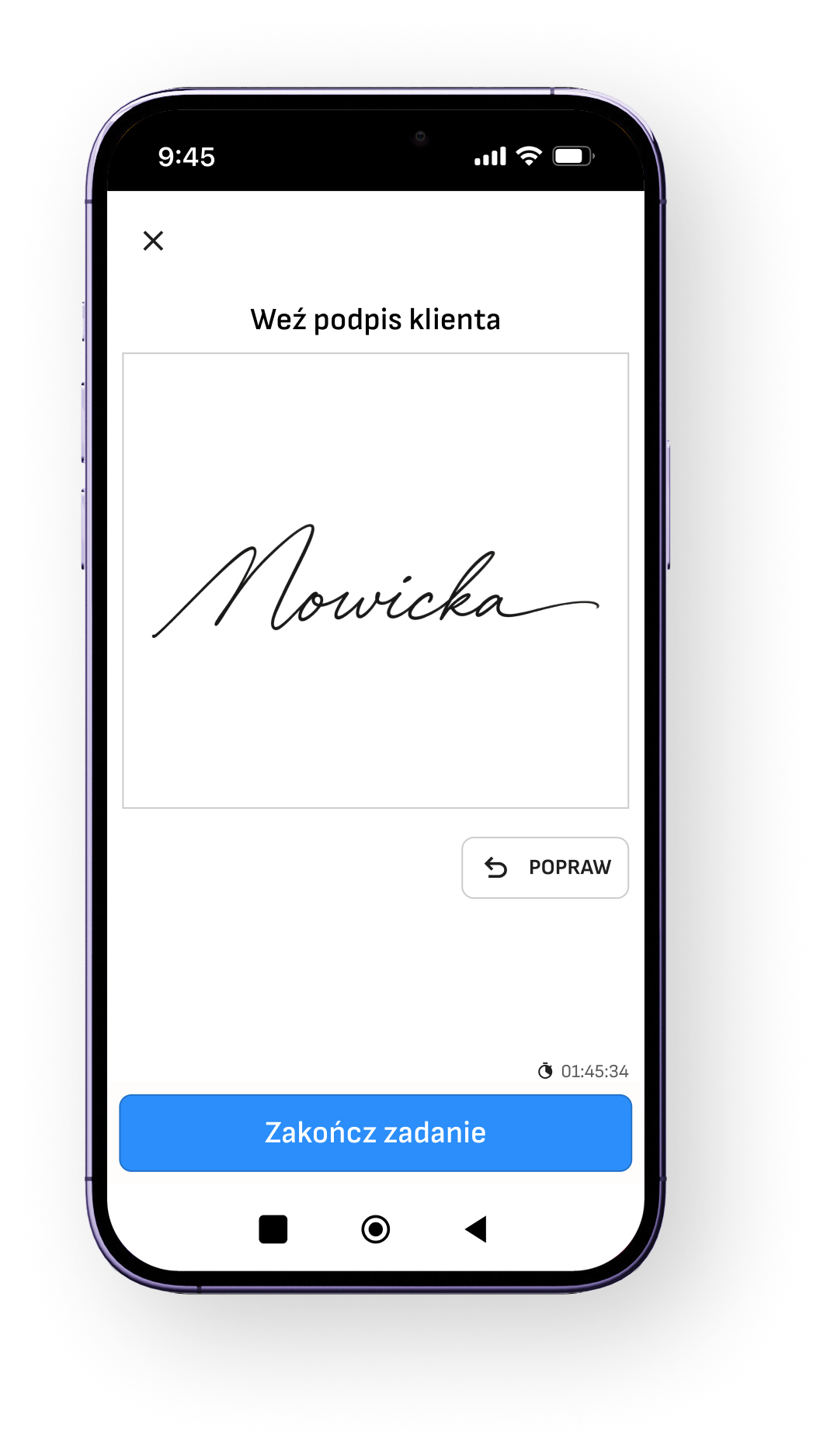 Podpis klienta potwierdzający odbiór dostawy w aplikacji Milo