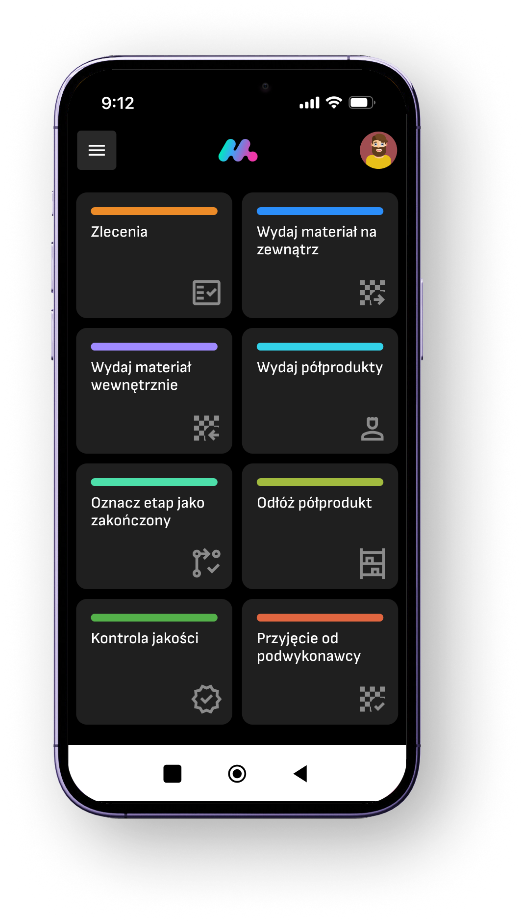 Widok menu w aplikacji Milo