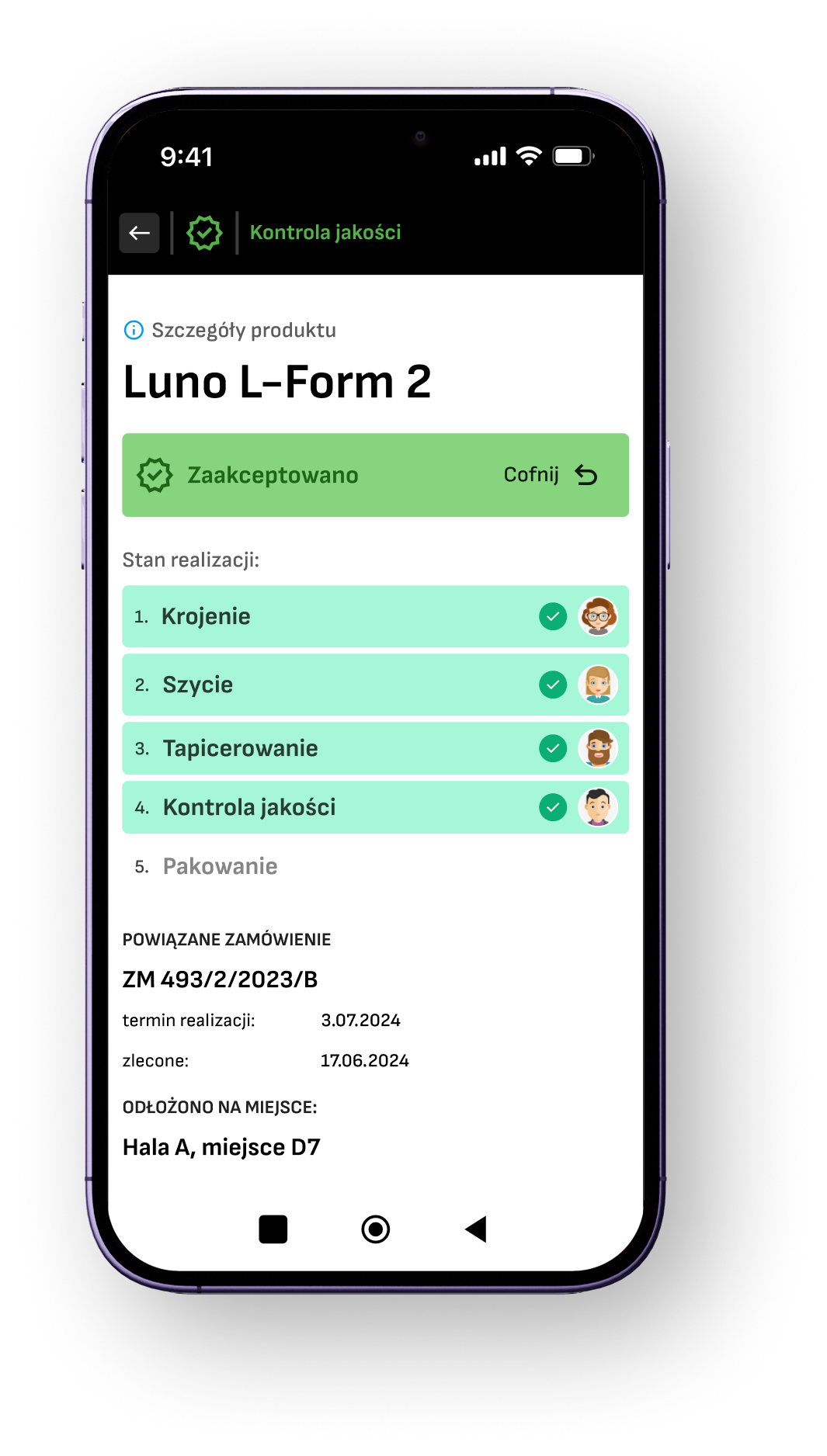 Potwierdzenie wykonania pracy produkcyjnej w aplikacji Milo