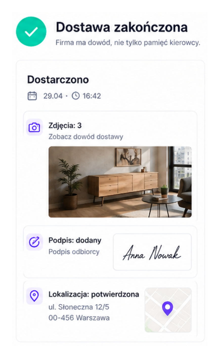 Szczegóły zamówienia i status realizacji na trasie Milo